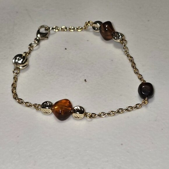 Vintage Handmade Gold Tone Beaded Chain Bracelet 18 - Picture 1 of 4